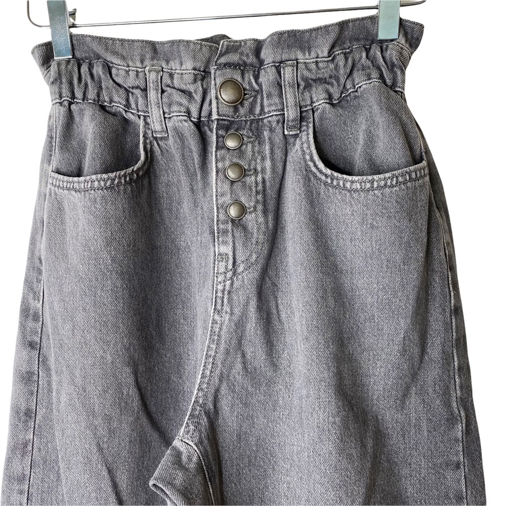 Zara Super High Rise Paperbag Waist Mom Boyfriend Engineering Crop Jeans Size 0 - Picture 7 of 13